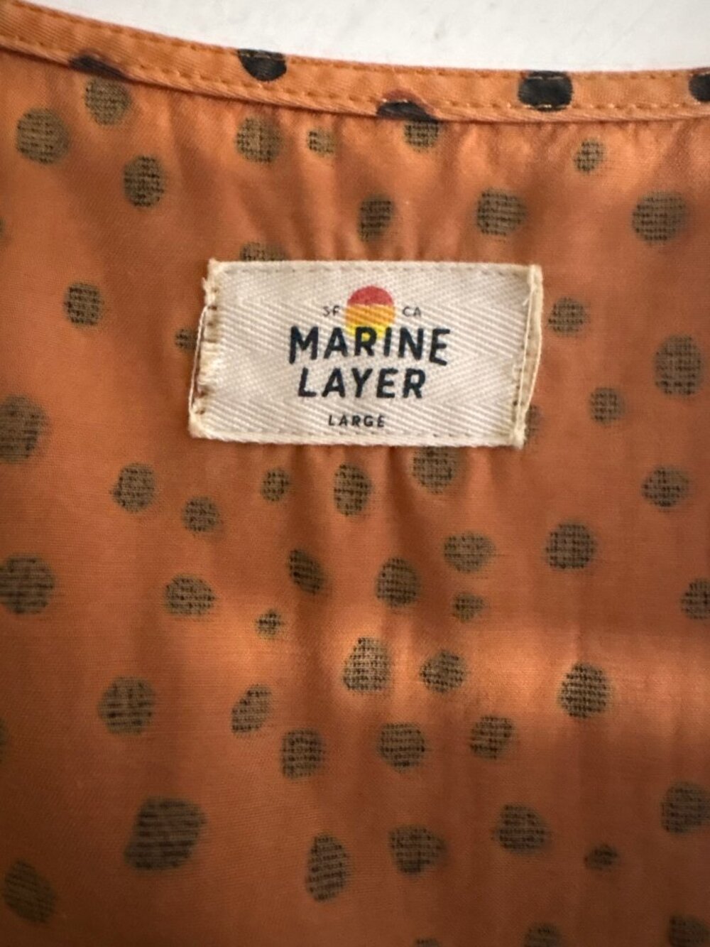 Marine Layer Camila cap sleeve minidress in orange with black dot print - Picture 9 of 10
